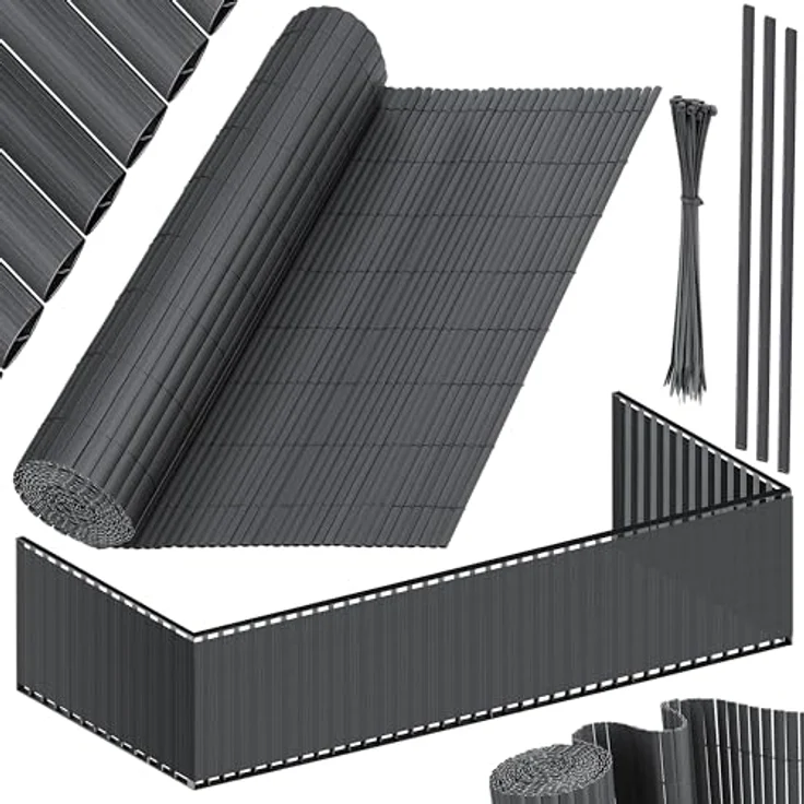 KESSER PVC Sichtschutzmatte Sichtschutzzaun Balkonverkleidung Windschutz Wetterfest verstärkten Lamellen, für Garten, Balkon Terrasse Outdoor Balkonumrandung mit Kabelbindern Schwarz, 100 x 300 cm – Bild 1