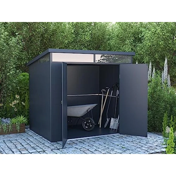 Vente-unique Gartenhaus aus Kunstharz Anthrazitgrau 4 m² mit Boden MINARO – Bild 2