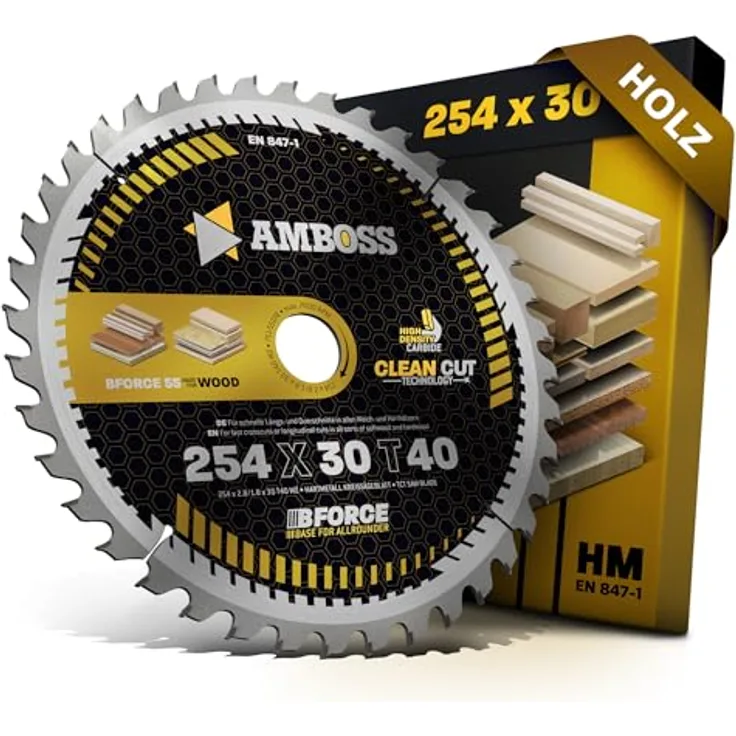 Amboss Werkzeuge HM Kreissägeblatt 254x30 Z40 Wechselzahn für Holz - Allround, passend für Bosch GTS 10. PTS 10. PTS 100 T.GTS 254, Parkside PTSK 2000 G5, Güde TK 2400, Scheppach HM254 - Clean Cut Technologie, Amboss-Qualität