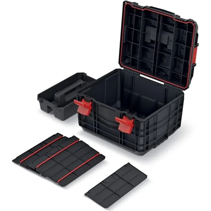 Prosperplast Kistenberg C Block Pro Werkzeugkoffer, 45 Liter, schwarz-rot, aus Acrylnitril-Butadien-Styrol mit durchdachter Innenorganisation – Bild 2