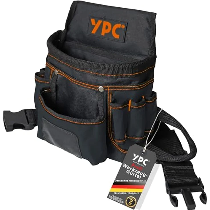 YPC Presto Werkzeug Gürteltasche XL – wasserfeste Werkzeugtasche mit 12 Taschen, Hammerschlaufe, 27x21x13cm, Schwarz, 5 kg Tragkraft – Bild 1