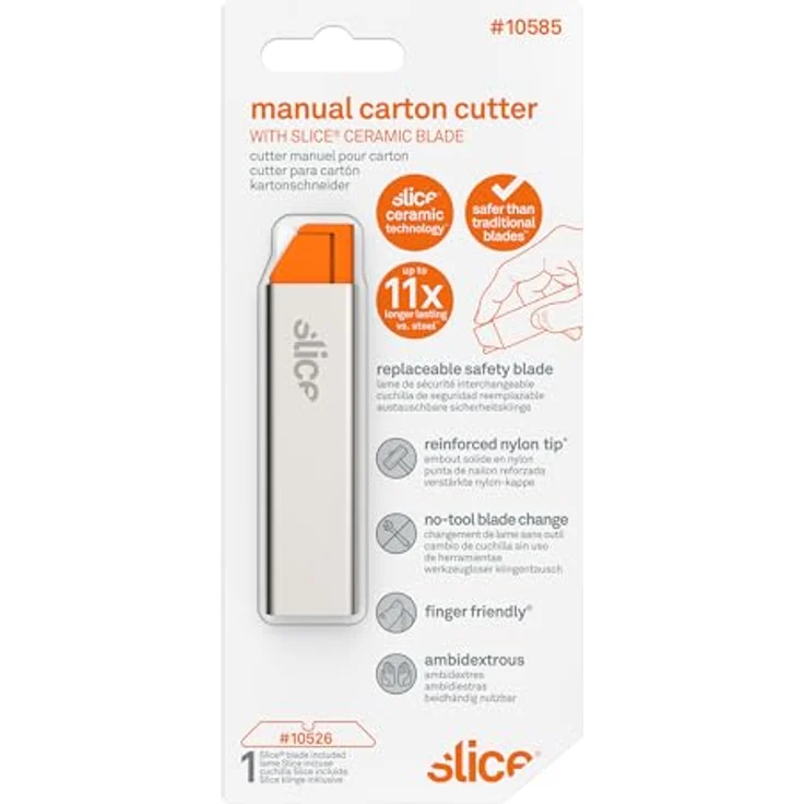 SLICE Cuttermesser Slice 10585, manuelles Kartonschneider mit keramischer Sicherheitsklinge, ergonomischer Nylongriff, beidhändig nutzbar – Bild 7