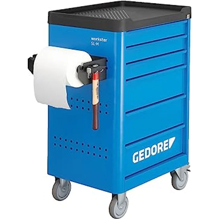 Gedore Papierrollenhalter, Werkzeugwand aus robustem Stahlblech, schwarz, kompatibel mit Euro-Lochung 10 x 38 mm, maximaler Rollendurchmesser 320 mm – Bild 2