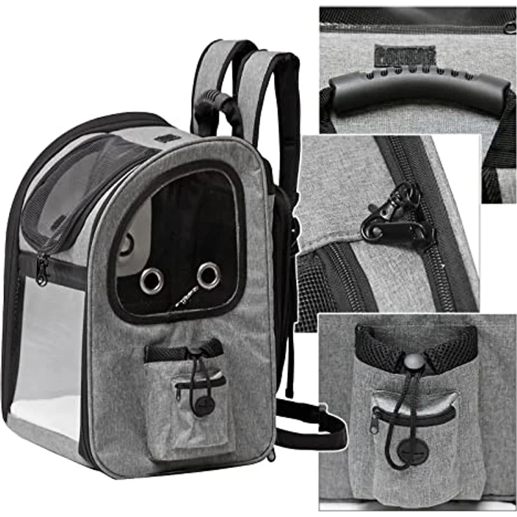 Fudajo Ausziehbarer Haustier Rucksack, Flexibles Platzangebot, Sicher unterwegs, Optimale Belüftung, Schwarz und Grau - Preisvergleich – Bild 3