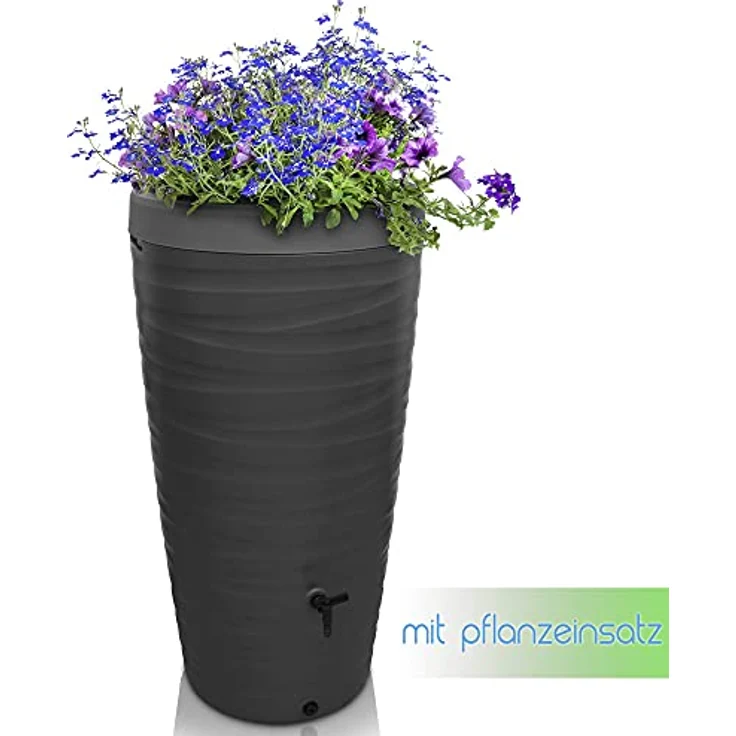 YourCasa Regentonne 240 Liter [Wave Design] Frostsicher aus Kunststoff - Regenwassertonne mit Wasserhahn (Anthrazit) – Bild 4