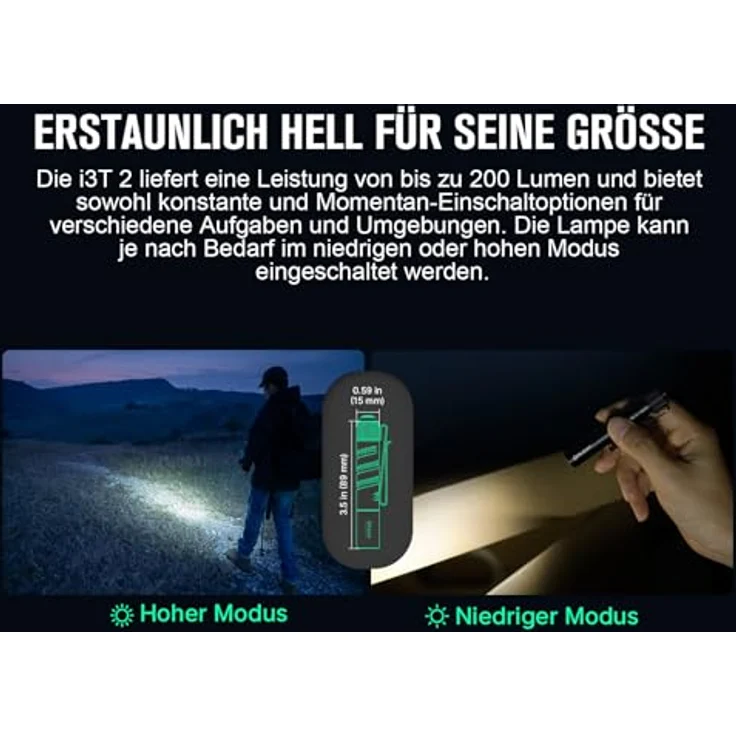 OLIGHT I3T 2 Mini Taschenlampe, 200 Lumen, beidseitiger Taschenclip, schockresistent und wasserdicht IPX8 – Bild 3