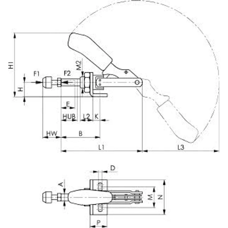 AMF Spannzwinge, Schubstangenspanner mit kleinem Winkelfuß, verzinkt, 2.0 cm Schubstangenweite, M6 x 25 Andrückschraube, ergonomischer Handgriff – Bild 4