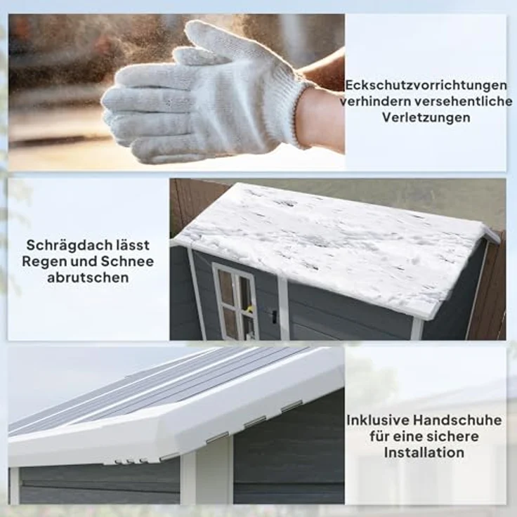Outsunny Gerätehaus 2,1m², Wasserdichtes Gartenhaus mit Pultdach, Abschließbarer Tür und Aluminiumrahmen, Grau – Bild 8