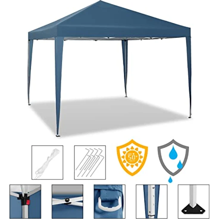 WOLTU Pavillon Pop-Up wasserdichter Faltpavillon Sonnenschutz Event Pavillon Gartenpavillon auf Terrasse Camping Festival Pagodenzelt aus Oxford Metallrahmen 3 x 3 m Blau PVL0002bl – Bild 3