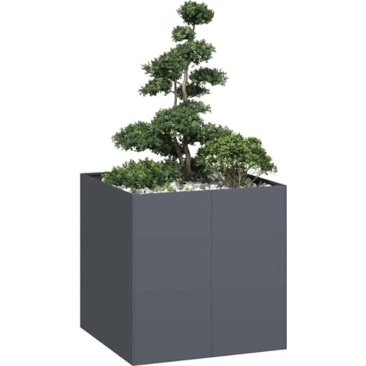 vidaXL Pflanzgefäß Anthrazit 80x80x80 cm Stahl, Pflanzschale mit viel Platz, erhöhte Stabilität und modernem Design – Bild 2