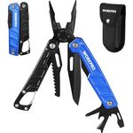 WORKPRO Multifunktionszange 11-in-1 Faltbar Multitool Edelstahl mit Karabiner, Spitzzange, Kabelschneider, Flaschenöffner, Schraubendreher für Outdoor, blau mit Tragtasche