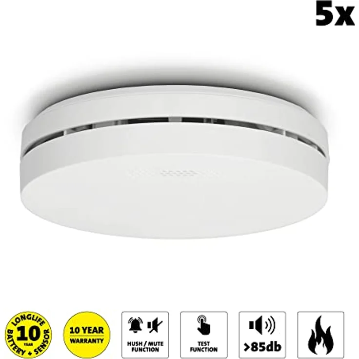 Alecto SA300 5X - Kompakter Design-Rauchmelder mit 10-Jahres-Batterie - Feuermelder 5er-Pack - Weiß – Bild 2