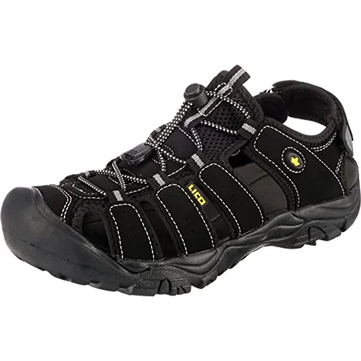 Lico Miami Herren Sandalen, Schwarz, Sicherheitssandalen mit Schnellschnürsystem und Klettverschluss, Größe 43