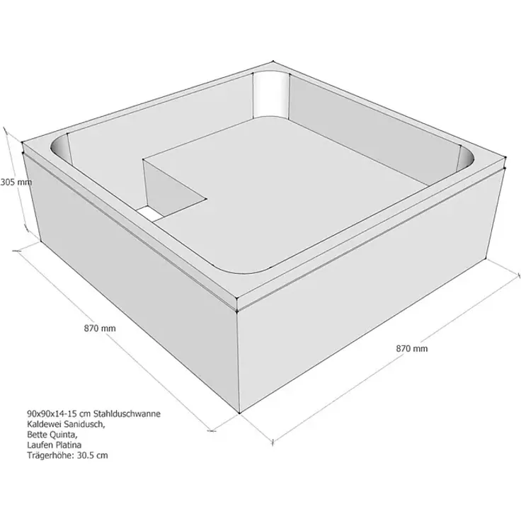 Sanicomfort Duschwannenträger, 87 x 87 x 30,5 cm, aus expandiertem Polystyrol, Weiß, einfache Installation mit Wasser- und Schallschutz