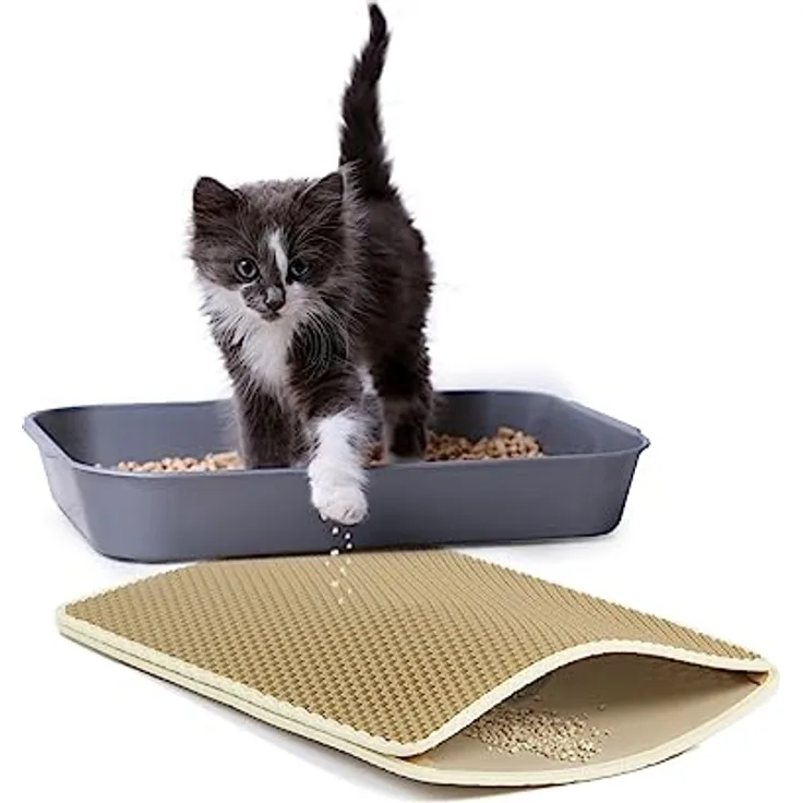 CanadianCat Company | Premium Katzenklo Matte Zaubermatte Small (Beige - 58x37x1,5cm) 2-Lagen-System Katzenstreu Matte Vorleger Katzentoilette Wasserdicht