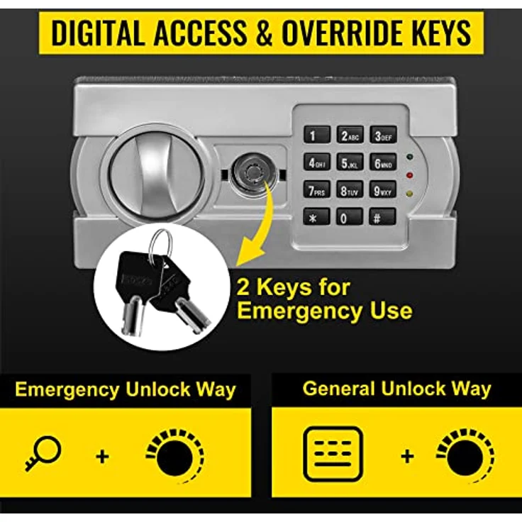 VEVOR Safe mit Einwurfschlitz Diebstahlsicherung, elektronischer Sicherheitstresor aus Kohlenstoffstahl, feuerfest, 2 Schlüssel, 2 Code-Sets, digitaler Safe LCD Dokument Waffe – Bild 3