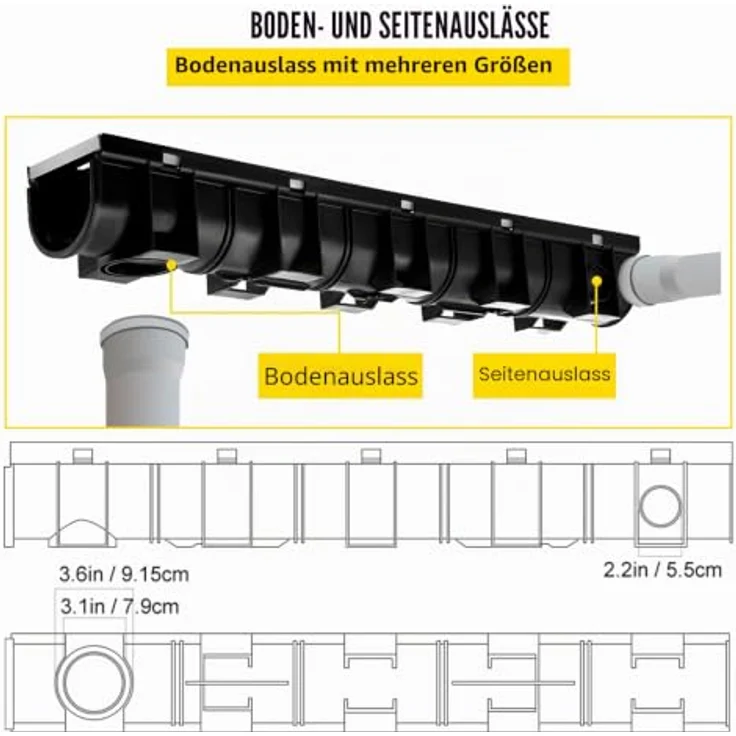 VEVOR Entwässerungsrinne-Set, 3er-Pack, Edelstahl-Grabenentwässerungssystem 15 x 13 x 100 cm, mit Endkappen und Steckverbindung für Gartenablauf, Auffahrt, Pool und Gehweg – Bild 5