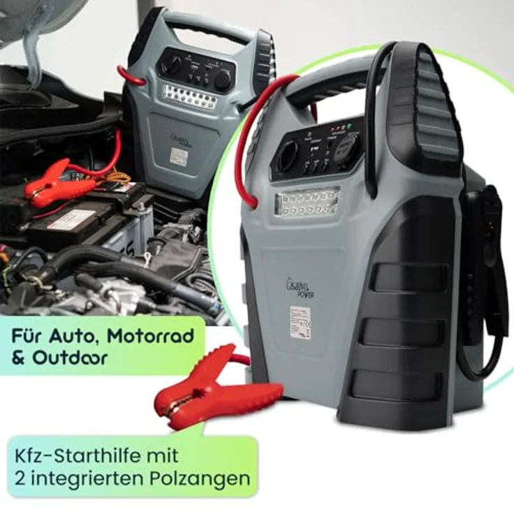 Casativo 5-in-1 Powerbank mit Starthilfe Booster & Luftkompressor, 12V, 20000 mAh, 1000A, 150 PSI, grau/schwarz für Auto, Motorrad & Outdoor – Bild 6