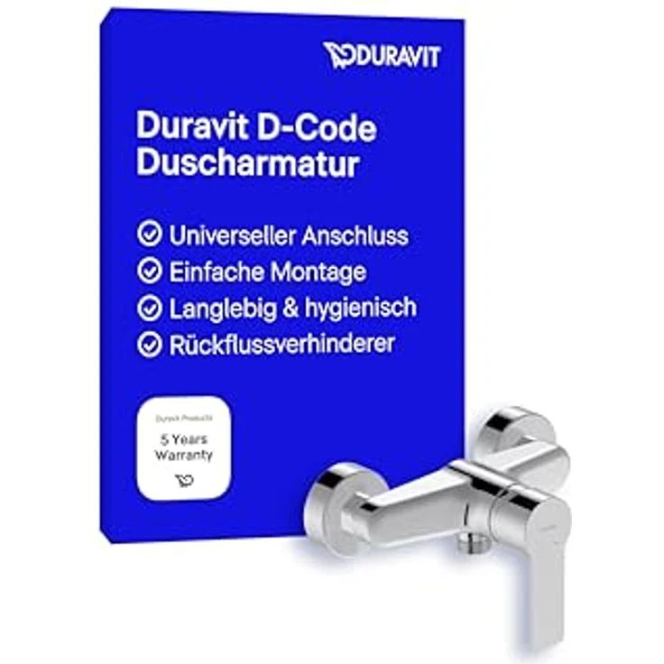 Duravit D-Code Duscharmatur Aufputz für 1 Verbraucher, Badewannenarmatur mit Rückflussverhinderer, Einhebel-Brausemischer mit Keramikmischsystem, Chrom – Bild 1