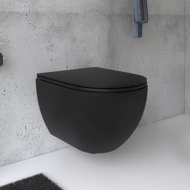 Alpenberger Tiefspül-WC - Hänge WC Schwarz Matt Spülrandlos mit Nano, wandhängend, Abgang waagerecht, Komplett-Set Wand WC, Rimfree Hänge WC - Made in Europa - Passend Geberit - Preisvergleich