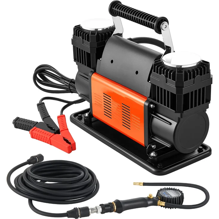 VEVOR Hochleistungs-Luftkompressor YD-127-C, Zweizylinder, 300 L/min, 12 V, 150 PSI mit digitalem Manometer & Adaptern für LKW, PKW, SUV, Geländewagen & RV