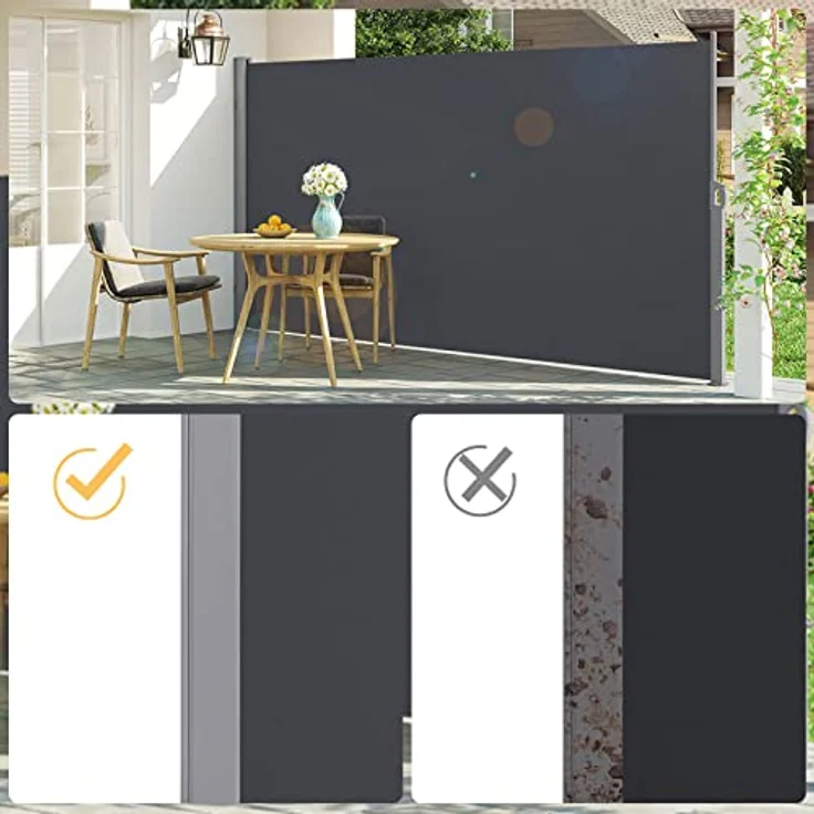 LARMNEE Seitenmarkise, ausziehbar 180 x 400 cm, rostbeständig, Blickdicht, Wind- und Sonnenschutz, für Balkon, Terrasse, Garten, Anthrazit EBK184TBP02 – Bild 5
