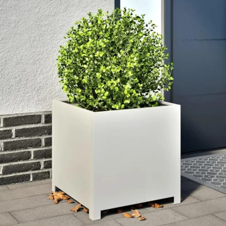 vidaXL Pflanzkübel Weiß 50x50x50 cm Stahl - Großer Blumenkübel für Garten, Balkon und Terrasse – Bild 2