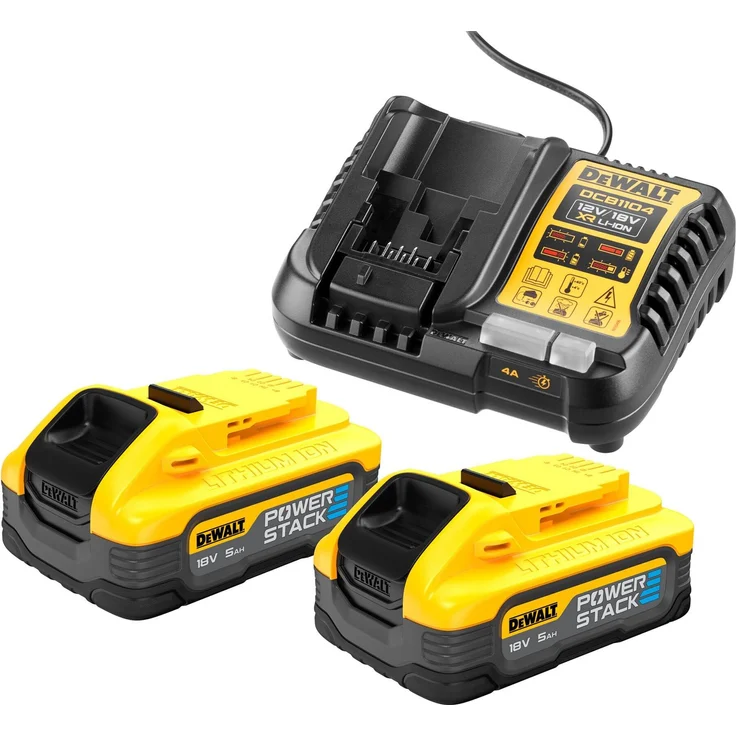 DeWalt Akku-Kit (2x 18V/5Ah PS plus DCB1104), XR Powerstack Akku, hohe Kraft, lange Laufzeit, Li-ion – Bild 1