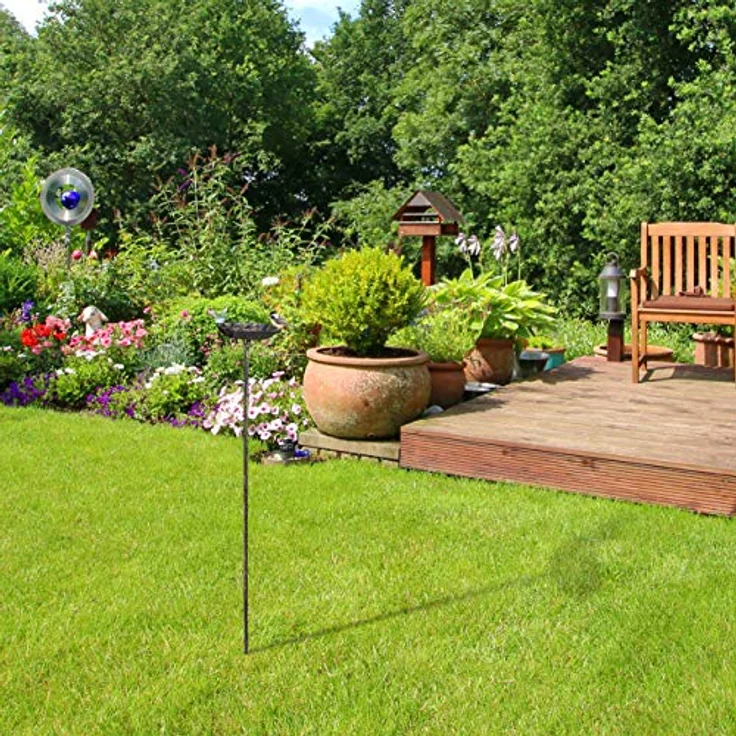 Relaxdays Gusseisen Vogeltränke zum Stecken, mit Erdspieß, Gartendeko, Vogelfutterstelle, Wasserschale 1m hoch, bronze – Bild 5