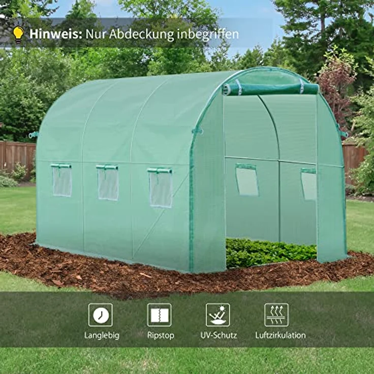 Outsunny Polyethylenfolie 3x2x2m, Ersatzfolie für Folientunnel mit 6 aufrollbaren Fenstern, grün – Bild 5