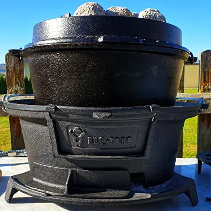 BBQ-Toro Gusseisen Grilltopf mit Grillrost | (B) 32 x (T) 33 x (H) 18 cm | Hibachi Style Grill mit Grillrostheber | Holzkohle Campinggrill, Gusseisen Feuertopf, BBQ Grill, Dutch Oven Station – Bild 3