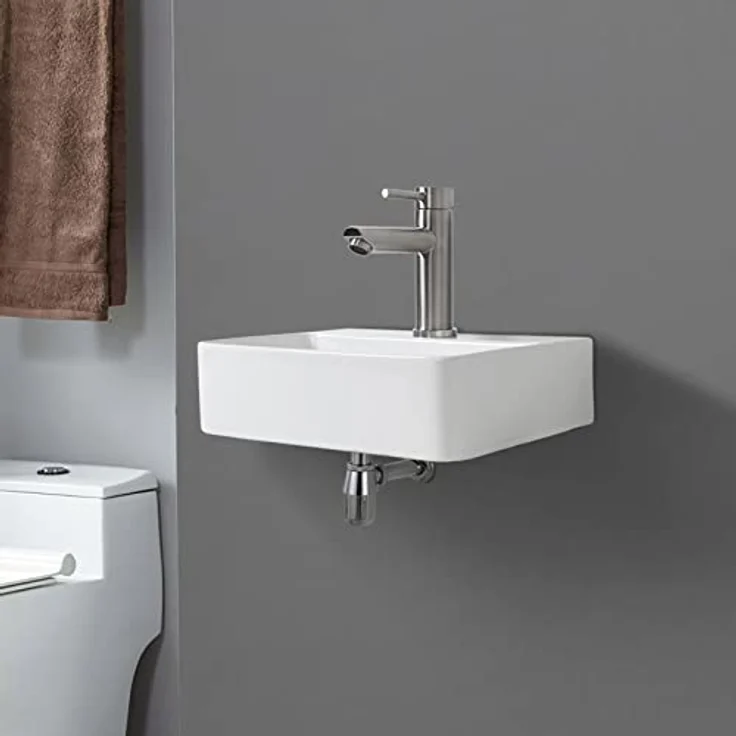 Ibergrif Hänge-Waschbecken, 37x27x11CM, Einfache Reinigung und Installation, Geeignet für Badezimmer, Weiß, Keramikmaterial – Bild 3