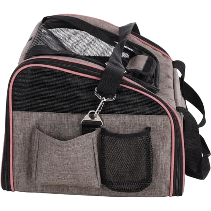 Flamingo AUTOSITZ XENOPHON WELPE TAUPE 44x37,5x29,5CM, Polyester, faltbarer Rahmen, verstellbarer Schultergurt, Kurzleine – Bild 3
