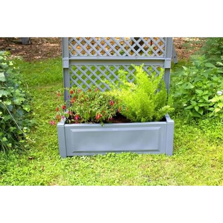 KHW Spalier, Pflanzkasten groß 100 cm mit Spalier, grau, UV-beständig, bepflanzbar, erweiterbar, winterfest, witterungsbeständig - Preisvergleich – Bild 4