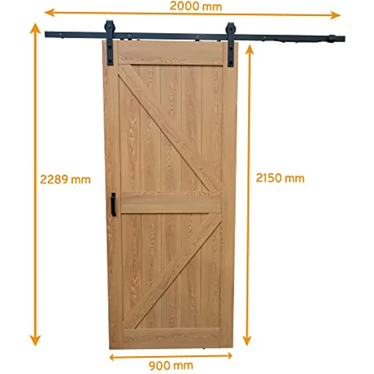 inova Holzschiebetür Komplettset 900x2150mm, Eiche Vintage mit schwarzer offener Laufschiene und wartungsfreien Kugellagern – Bild 2