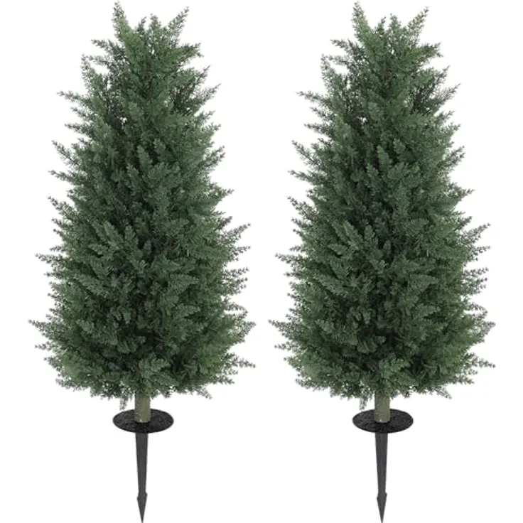 HOMCOM Künstliche Zypresse 2er-Set, 100 cm mit Erdspieß, realistische Kunstpflanze aus hochwertigem PE für Innen- und Außenbereich