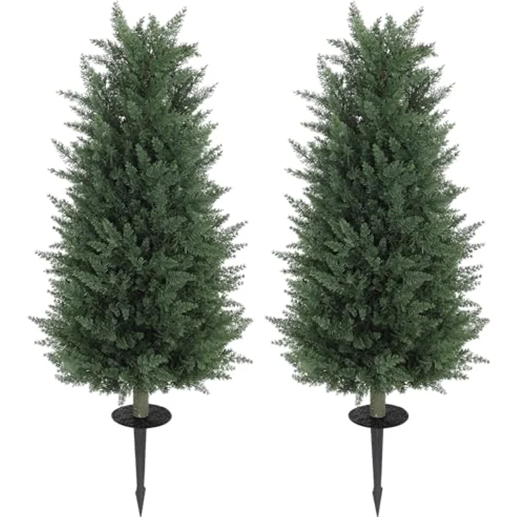 HOMCOM Künstliche Zypresse 2er-Set, 100 cm mit Erdspieß, realistische Kunstpflanze aus hochwertigem PE für Innen- und Außenbereich – Bild 1