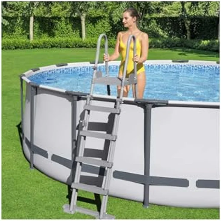 Bestway Flowclear Sicherheitsleiter, Poolleiter mit Kindersicherung durch hochklappbaren Einstieg, 132 cm – Bild 3
