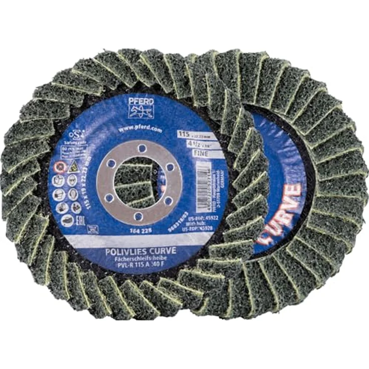 PFERD Polivlies 45922 Fächerscheibe, PVL-R, 11,4 cm x 2,2 cm, feine Körnung aus Aluminiumoxid, flexible Oberflächenbehandlungsscheibe – Bild 1