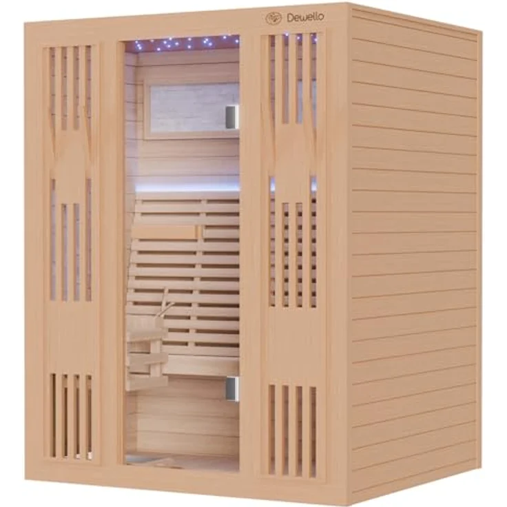 Dewello Sauna MINTO 150x130 Finnische Sauna, 3 Personen, Saunaofen Harvia 4,5KW, BxTxH: 150 x 130 x 190 cm – Bild 3
