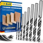 S&R Holzbohrer-Set, 8-tlg. Spiralbohrer-Satz (3-10mm) für Weichholz, Sperrholz, Gipskarton, MDF & Hartholz – mit Zentrierspitze und Förderspirale
