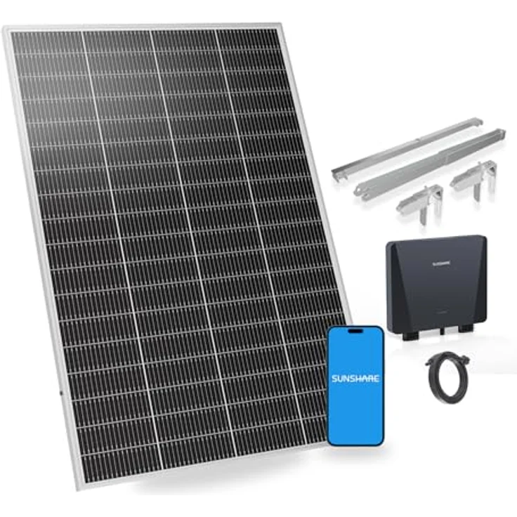 SUNSHARE Ray Lite 200 W Mini-Balkonkraftwerk Set, ultraleichtes Solarpanel mit Smart Mikro-Wechselrichter und Halterung, Silber – Bild 1
