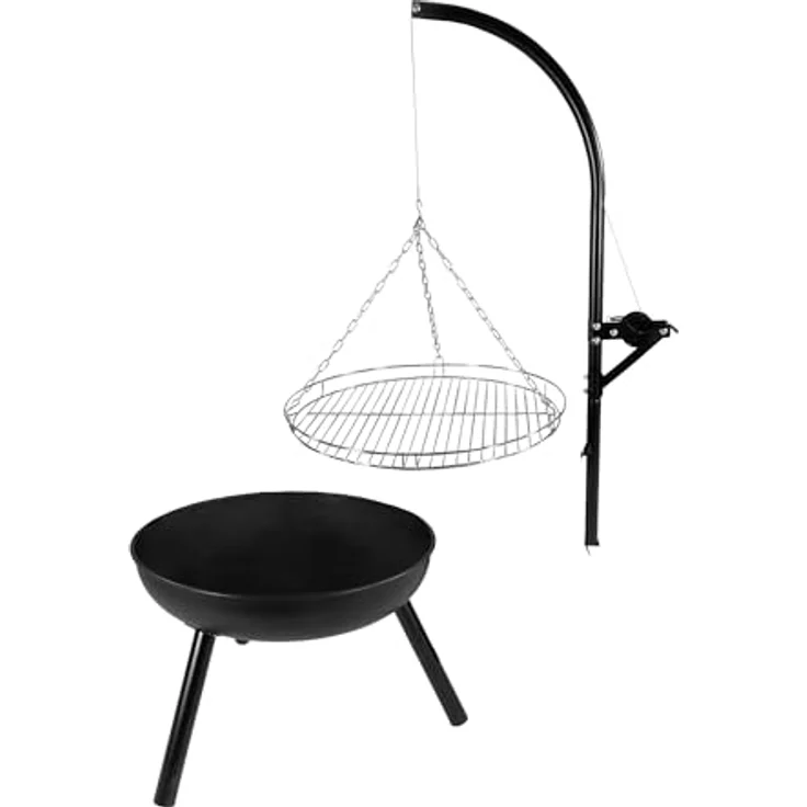 Lemodo Holzkohlegrill – Schwenkgrill mit Kurbel und höhenverstellbarem Grillgitter, stabile Feuerschale, Outdoor BBQ Grill für Garten – Bild 2