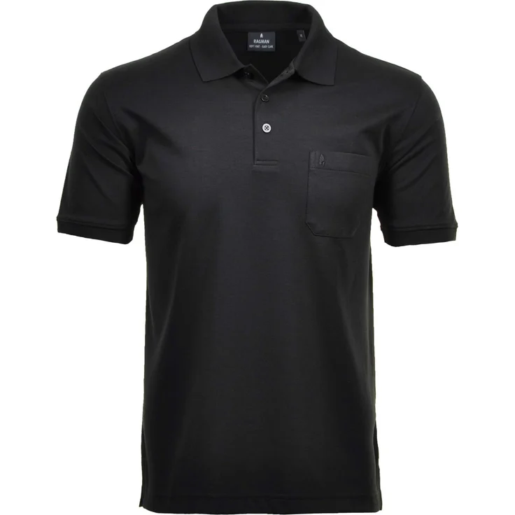 RAGMAN Poloshirt Herren Poloshirt - Softknit-Polo, einfarbig mit Brusttasche, blau
