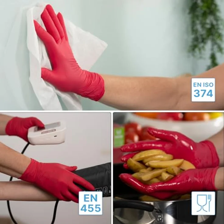 ARNOMED Einweghandschuhe Rot, 500 Stück, Nitril, puderfrei, in S, M, L, XL, latexfrei, lebensmittelecht, hoher Schutzstandard EN 455 & EN 374 – Bild 5