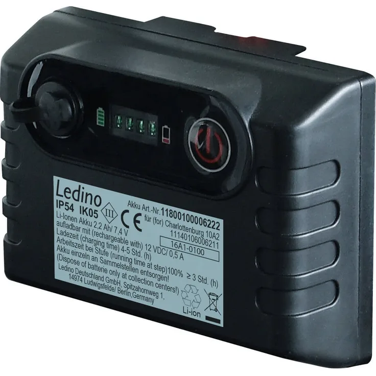 Ledino Ersatzakku Charlottenburg 10A2, Li-Ionen Akku 2,2 Ah, 7,4 V für 10 W LED-Strahler, 102x74x42mm, 0,185 kg