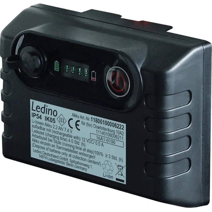 Ledino Ersatzakku Charlottenburg 10A2, Li-Ionen Akku 2,2 Ah, 7,4 V für 10 W LED-Strahler, 102x74x42mm, 0,185 kg