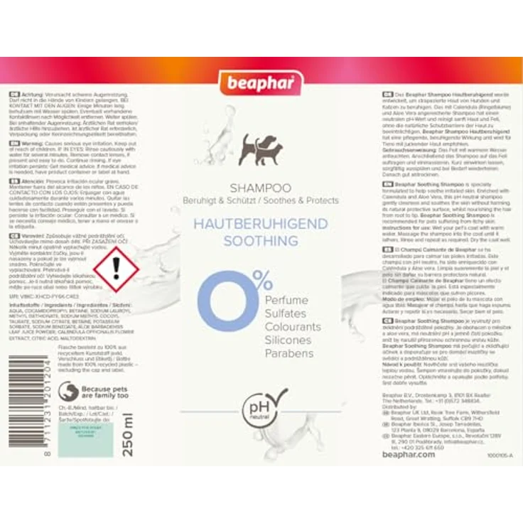 beaphar Tiershampoo Hautberuhigendes Shampoo für Hunde & Katzen, 250 ml mit Calendula und Aloe Vera, pH-neutral – Bild 2