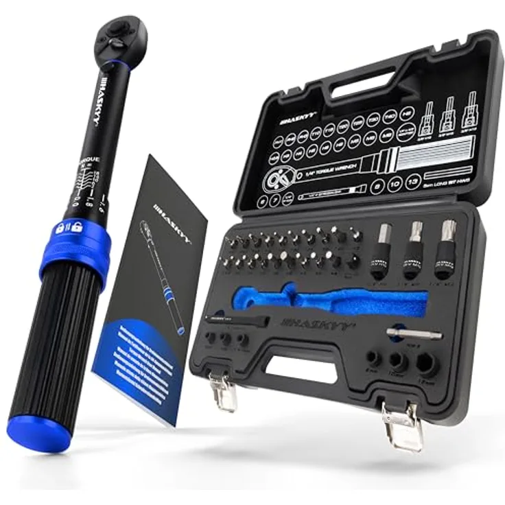 HASKYY Drehmomentschlüssel 1/4" 2-20Nm Set Fahrrad Drehmoment Bit Innensechskant Verlängerung Torx Bit Satz, F1/4"-M3/8" Adapter Reparatur Service