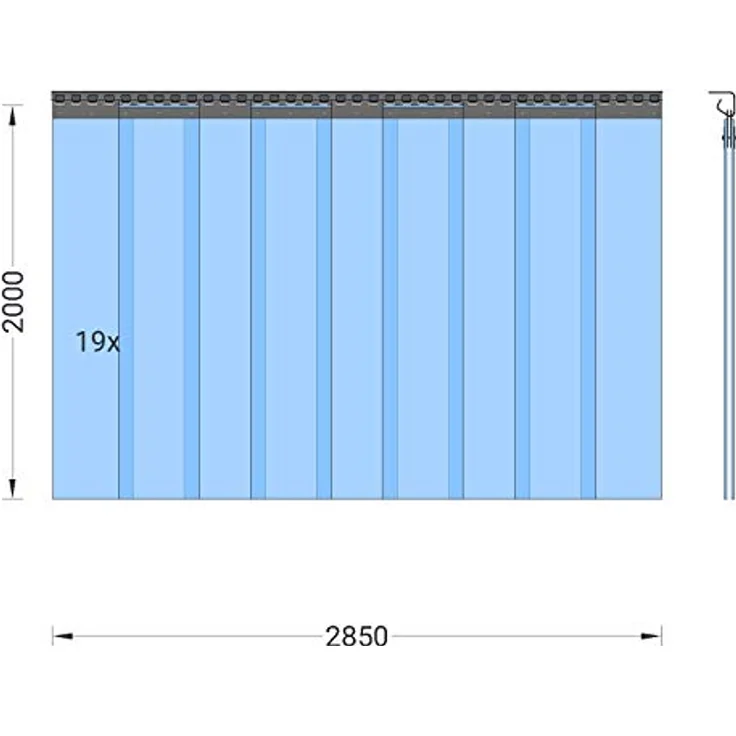 Zettl GmbH PVC Streifenvorhang Lamellen 2x200mm Höhe 2,00m x Breite 2,85m, transparent, fertig vormontiert, verzinkt, Stallvorhang – Bild 2